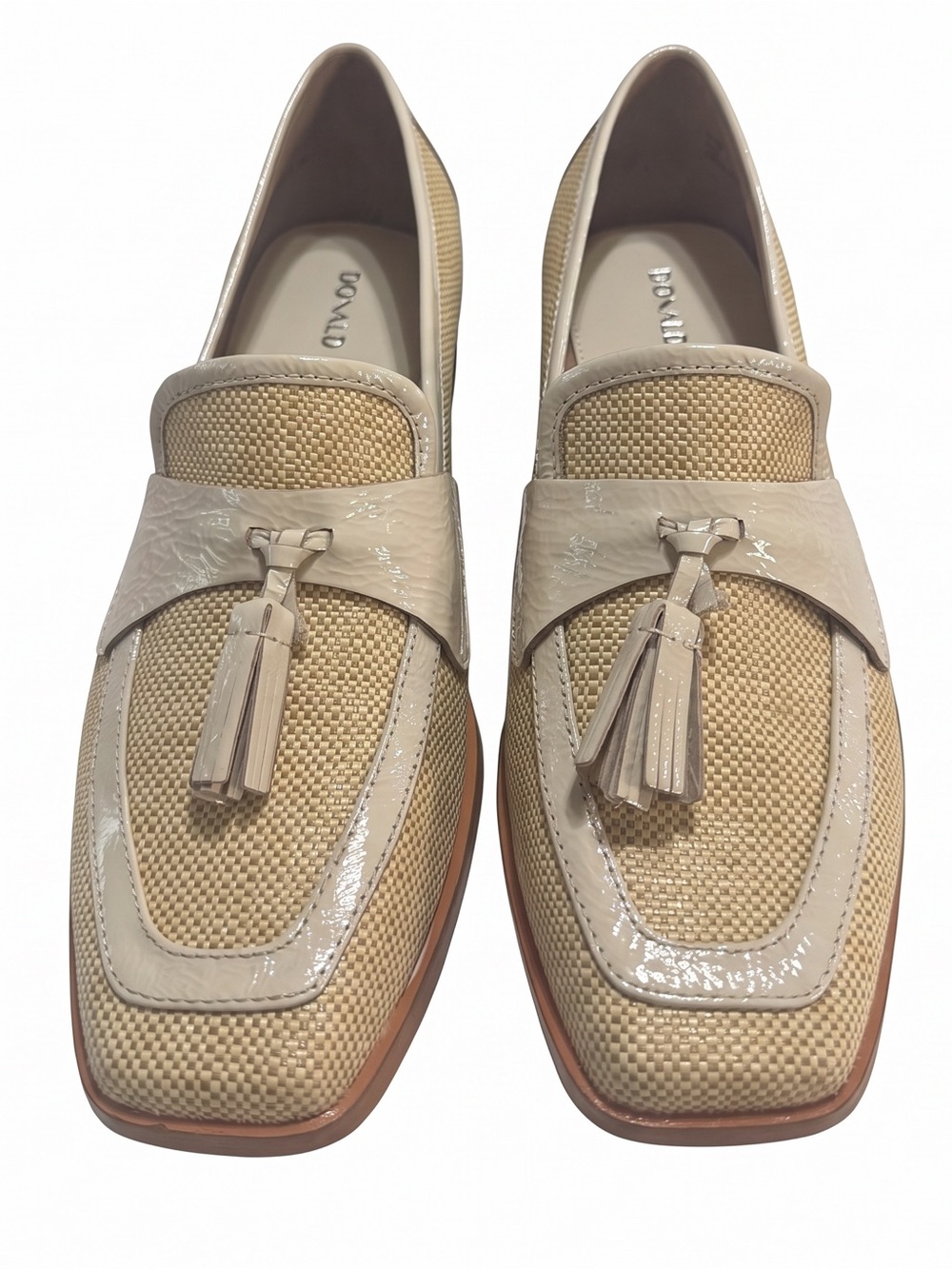 Donald J. Pliner Beige Woven Tassel Loafers new